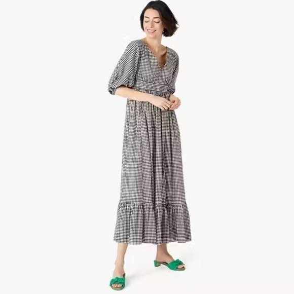 kate spade Dresses & Skirts - Kate Spade Gingham Bodega Midi Dress Gingham Puff Sleeve Boho Sz 4 Black White